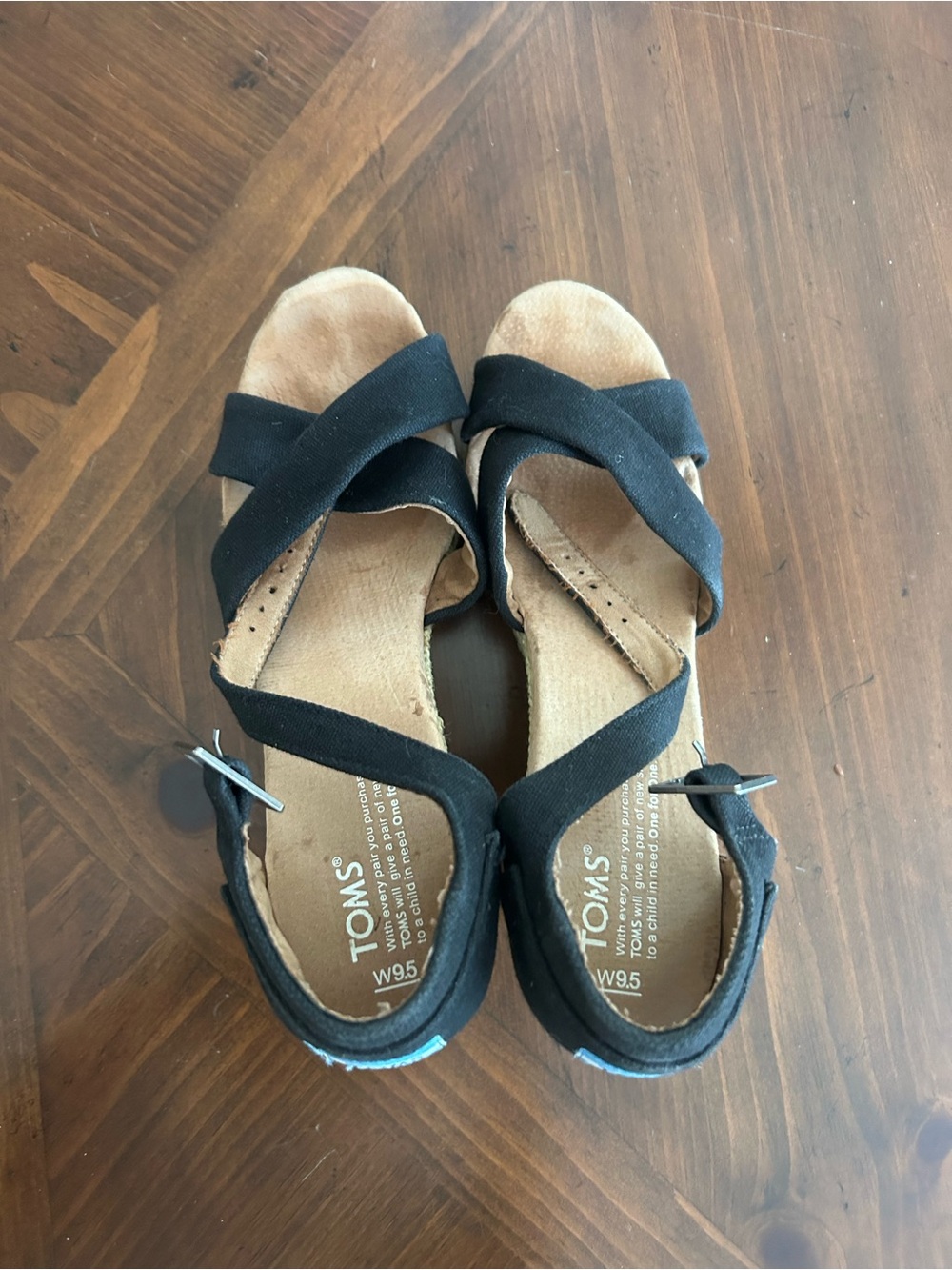 TOMS Black Crisscross Wedge Sandals with Buckle